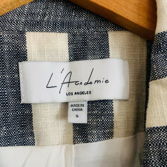 L'Academie Poppy Linen Blend Blue White Striped Blazer Size Small - Picture 6 of 10